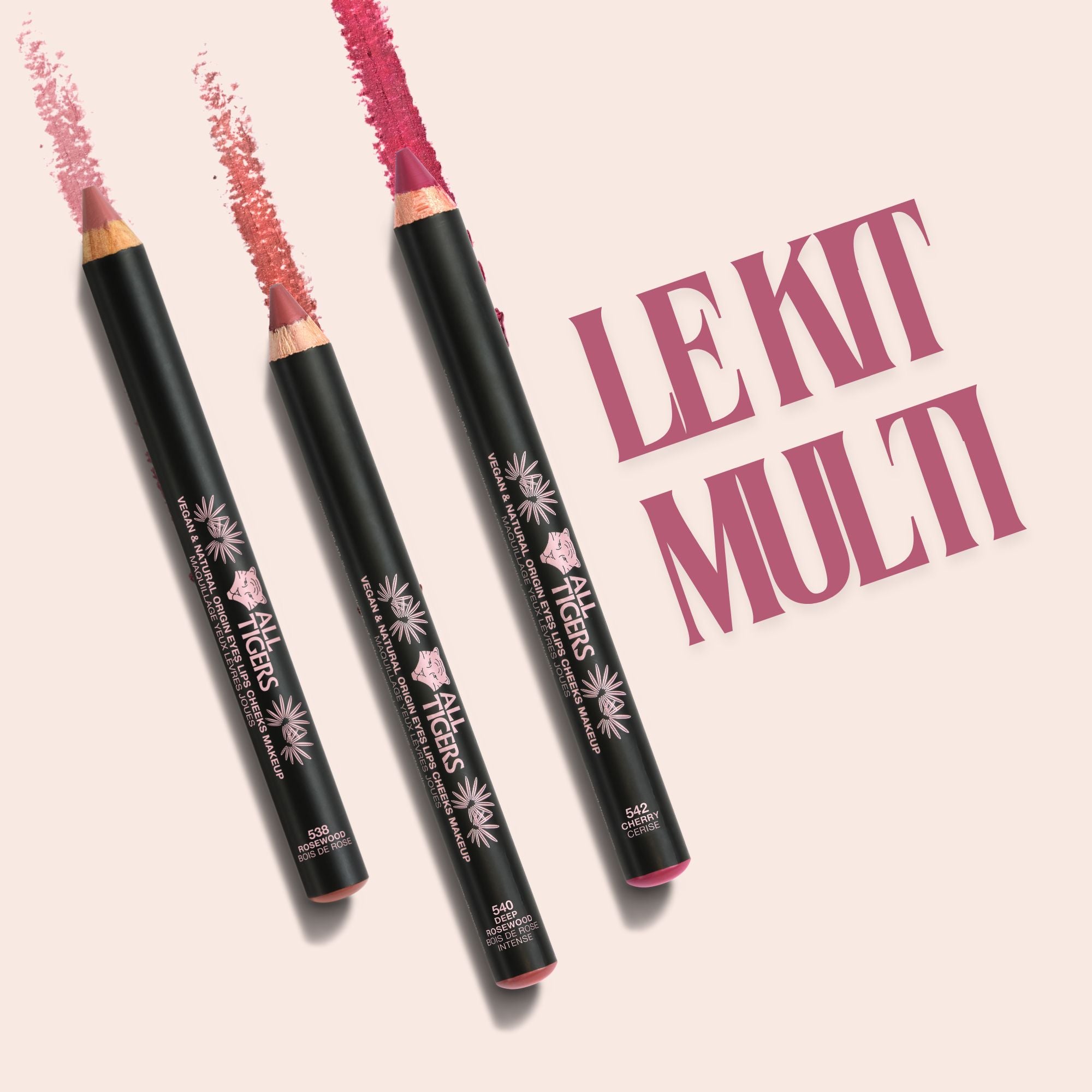 all-tigers-kit-le-multi-yeux-l-vres-joues-3-crayons-bois-de-rose-brique-cerise image 1