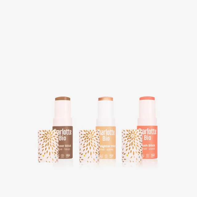 charlotte-bio-trio-sticks-teint-bronzer-blush-highlighter image 1