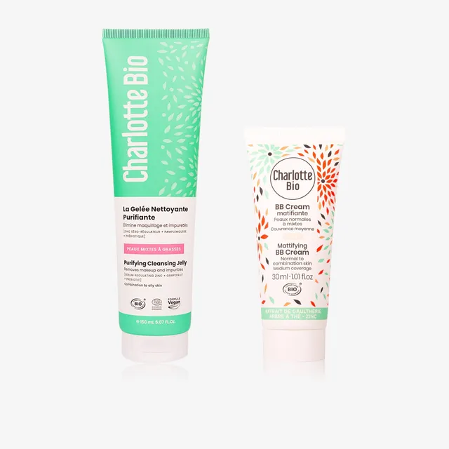 charlotte-bio-duo-bb-cr-me-matifiante-et-gel-e-nettoyante-purifiante-peaux-mixte image 1